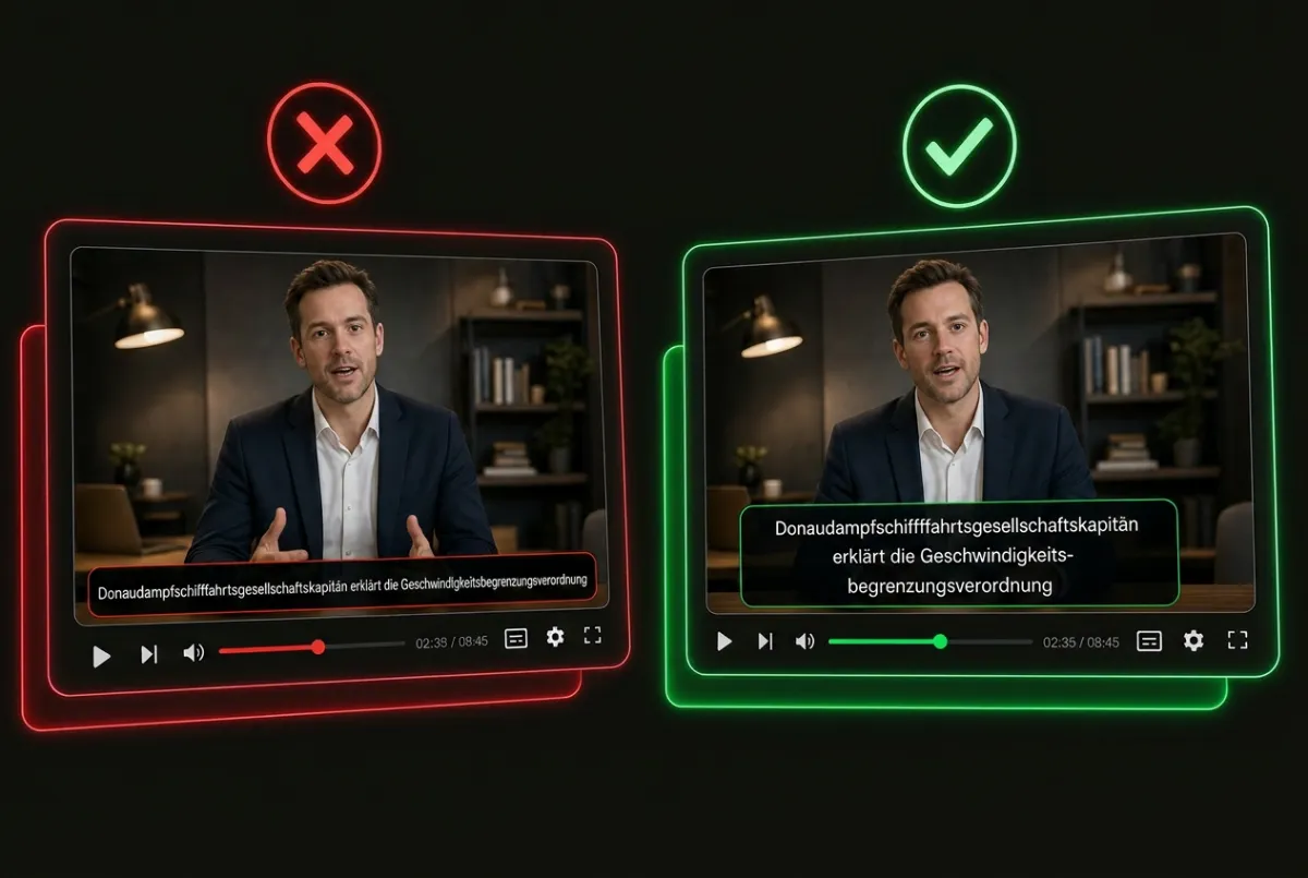 Long German word subtitles with smart line breaks in WayiVideo